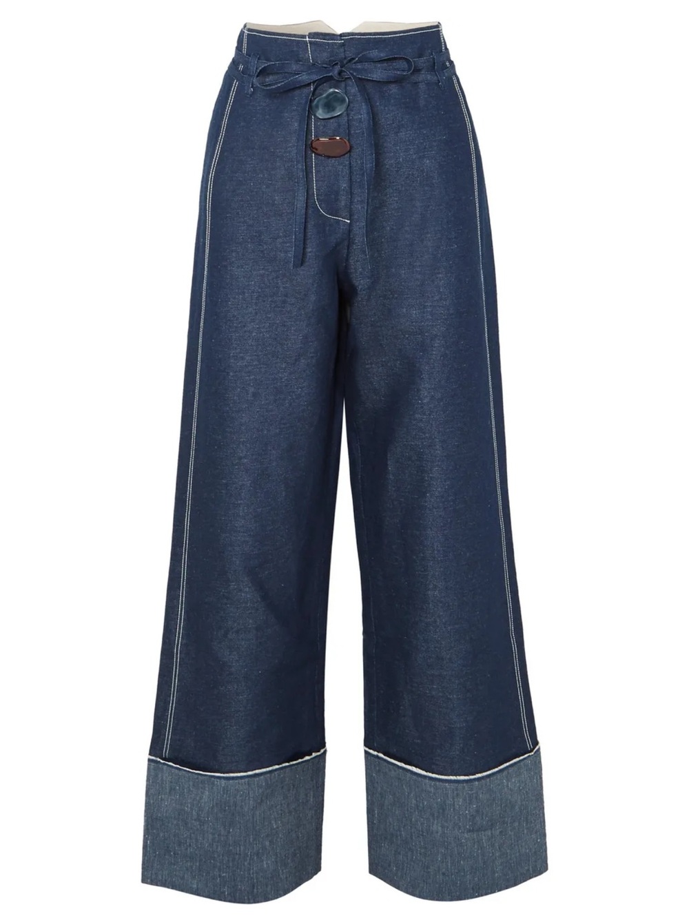 Rejina Pyo Peyton High-Rise Wide-Leg Wrap Belt Dark Organic Cotton Blue Jeans